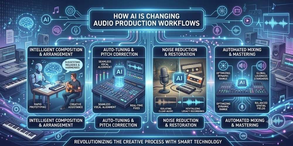 AI in audio production workflows professional audio setup