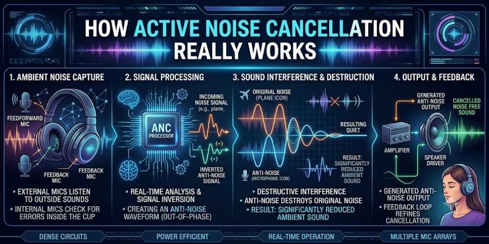how active noise cancellation works professional audio setup